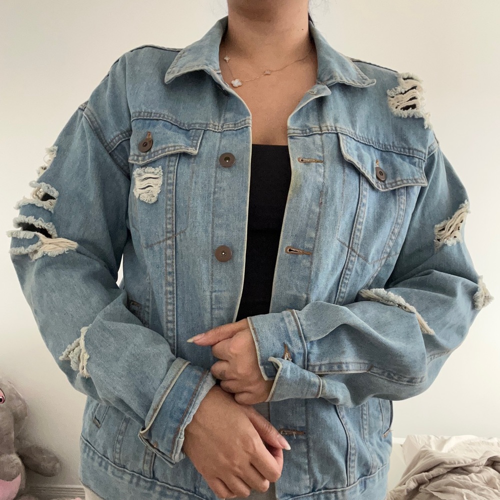 Distressed jean jacket